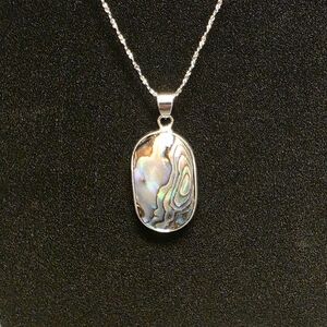 Silver Abalone Oval Pendant Necklace - Iridescent